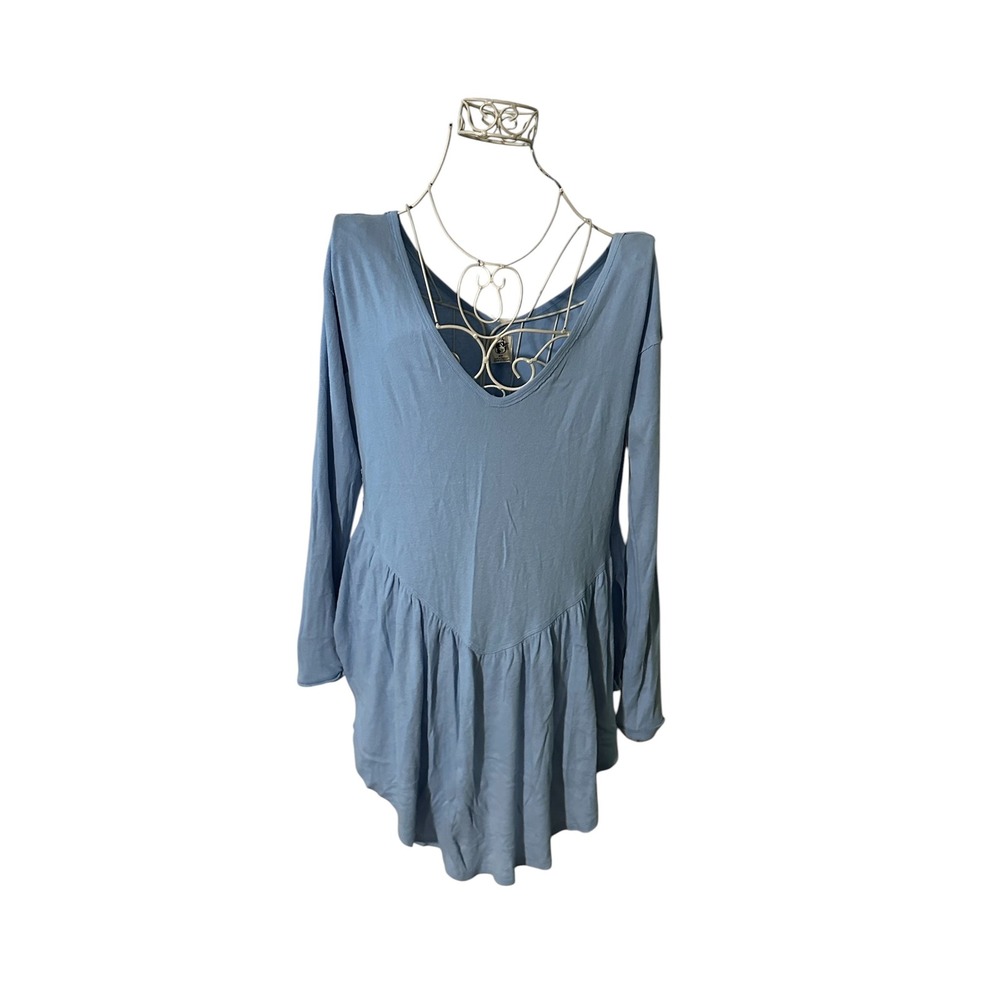 NWT Free People Dewshine V-Neck Peplum Long Sleeve Top Blue OB1910578 Size M New
